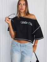 White Fox Need More Time Off Shoulder Oversized Tee Black