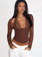 White Fox Never Walk Alone Long Sleeve Bustier Chocolate