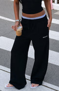White Fox Off The Field Double Waistband Wide Leg Sweatpants Black