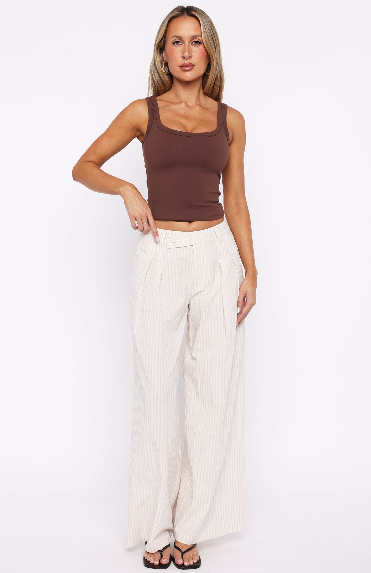 White Fox Office Romance Wide Leg Pants White/Beige Stripe