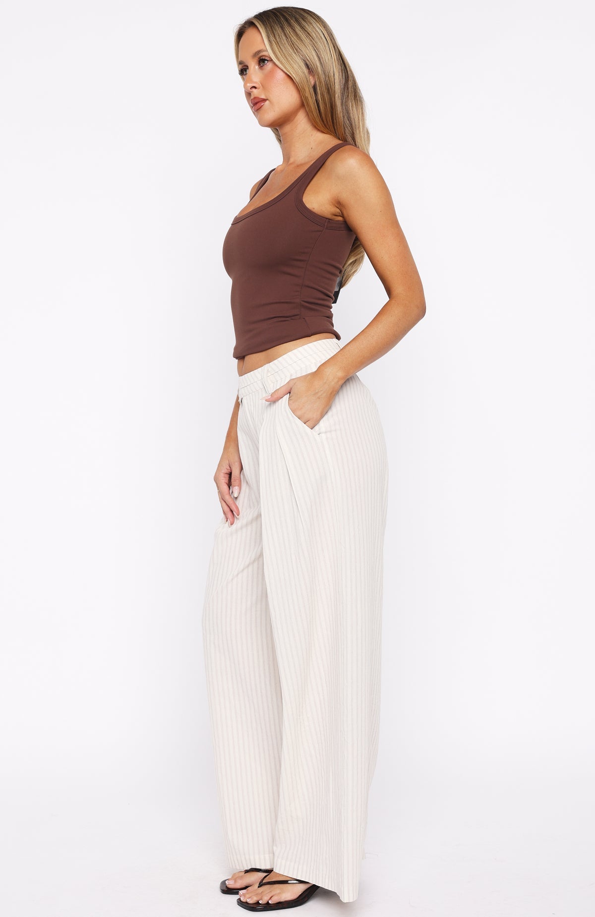 White Fox Office Romance Wide Leg Pants White/Beige Stripe