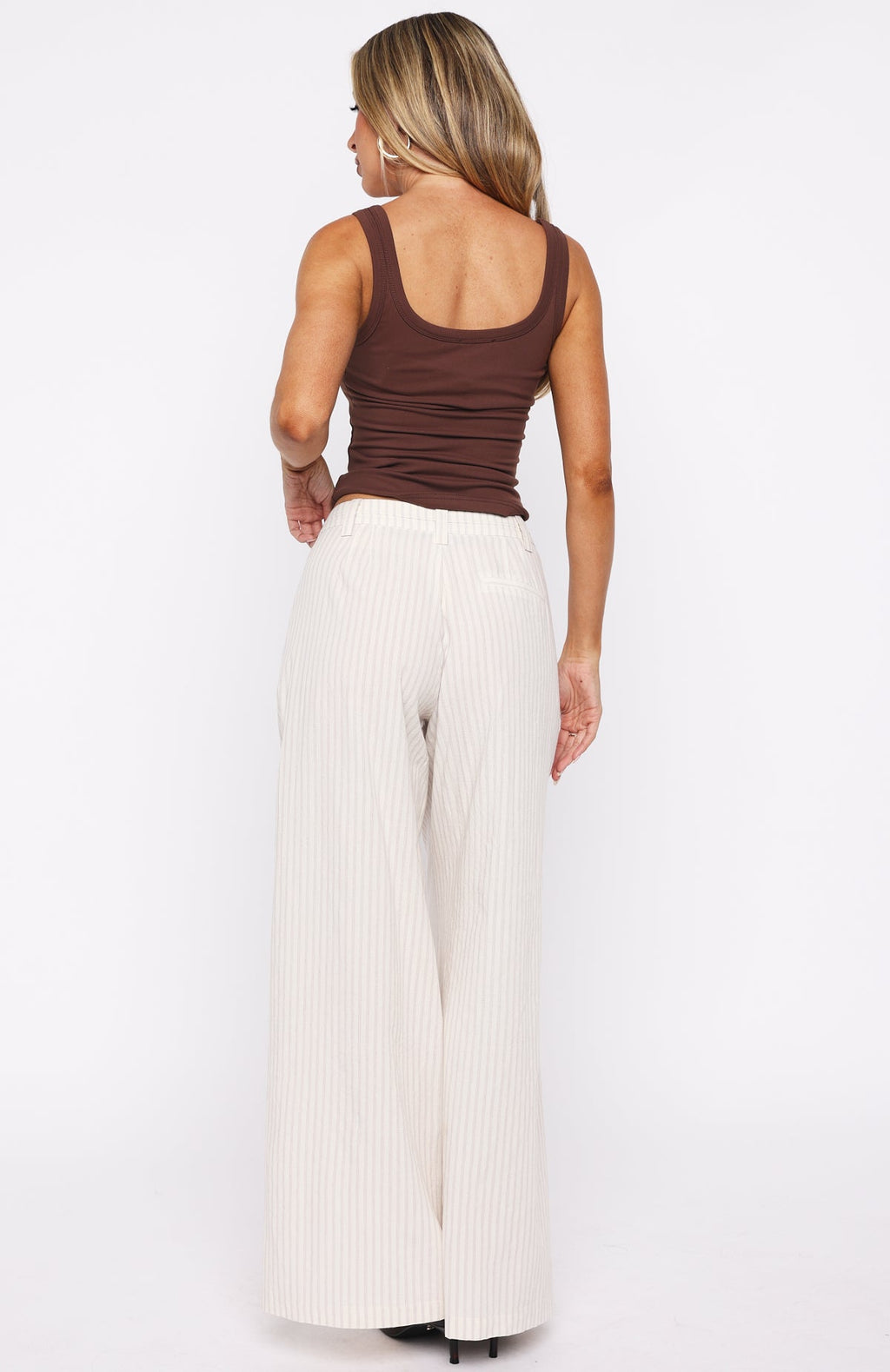 White Fox Office Romance Wide Leg Pants White/Beige Stripe