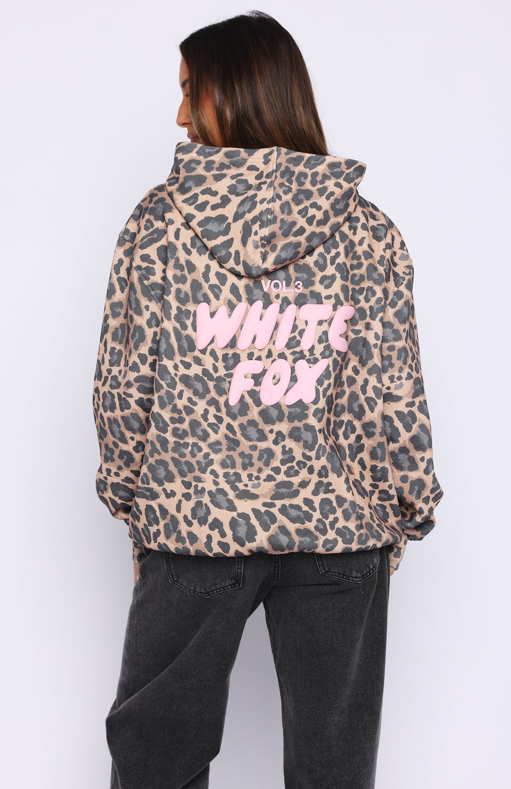 White Fox Offstage Printed Oversized Hoodie Dark Leopard