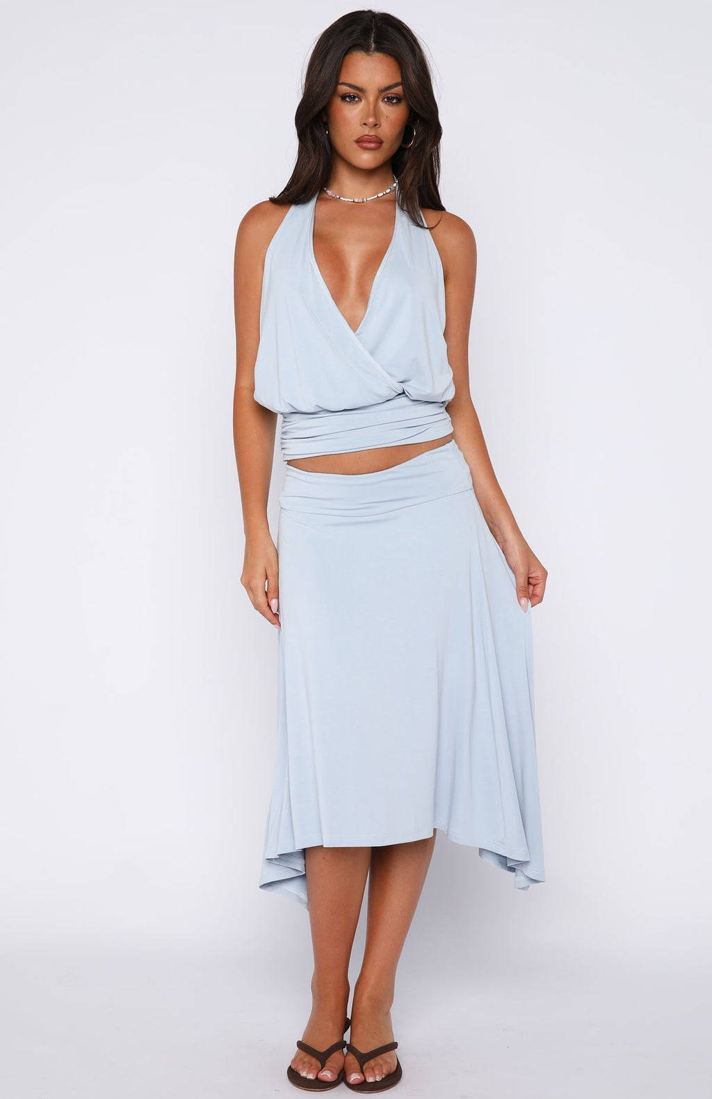 White Fox Tropic Drift Midi Skirt Baby Blue