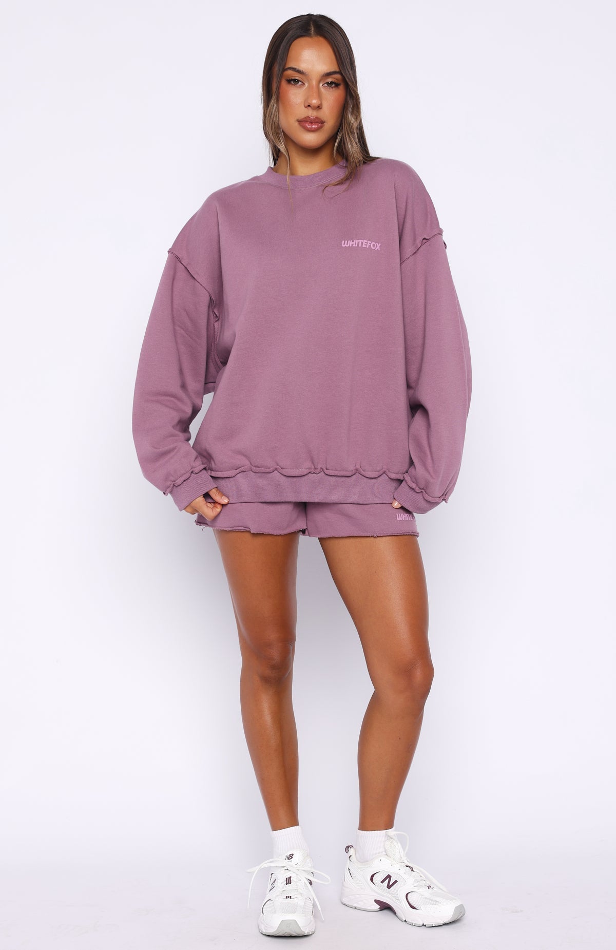 White Fox On My Own Terms Oversized Drop Shoulder Sweater Dusty Plum