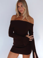 White Fox Parental Guidance Knit Mini Dress Chocolate