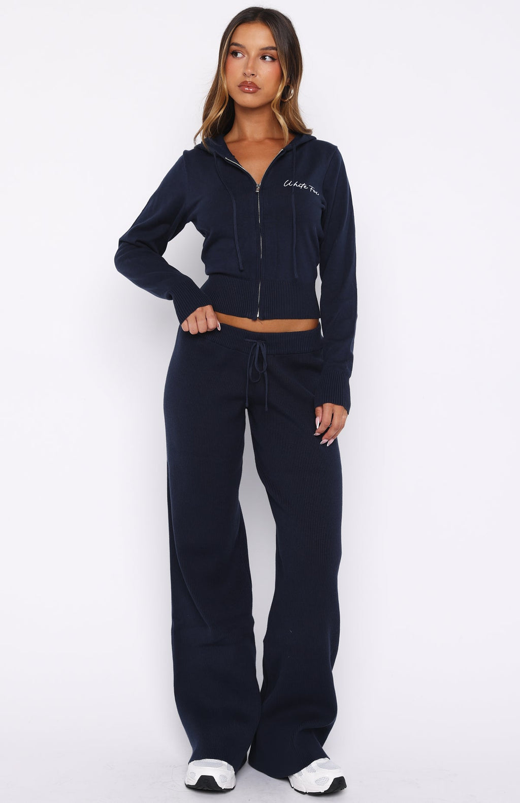 White Fox Paying It Forward Zip Front Hoodie Navy