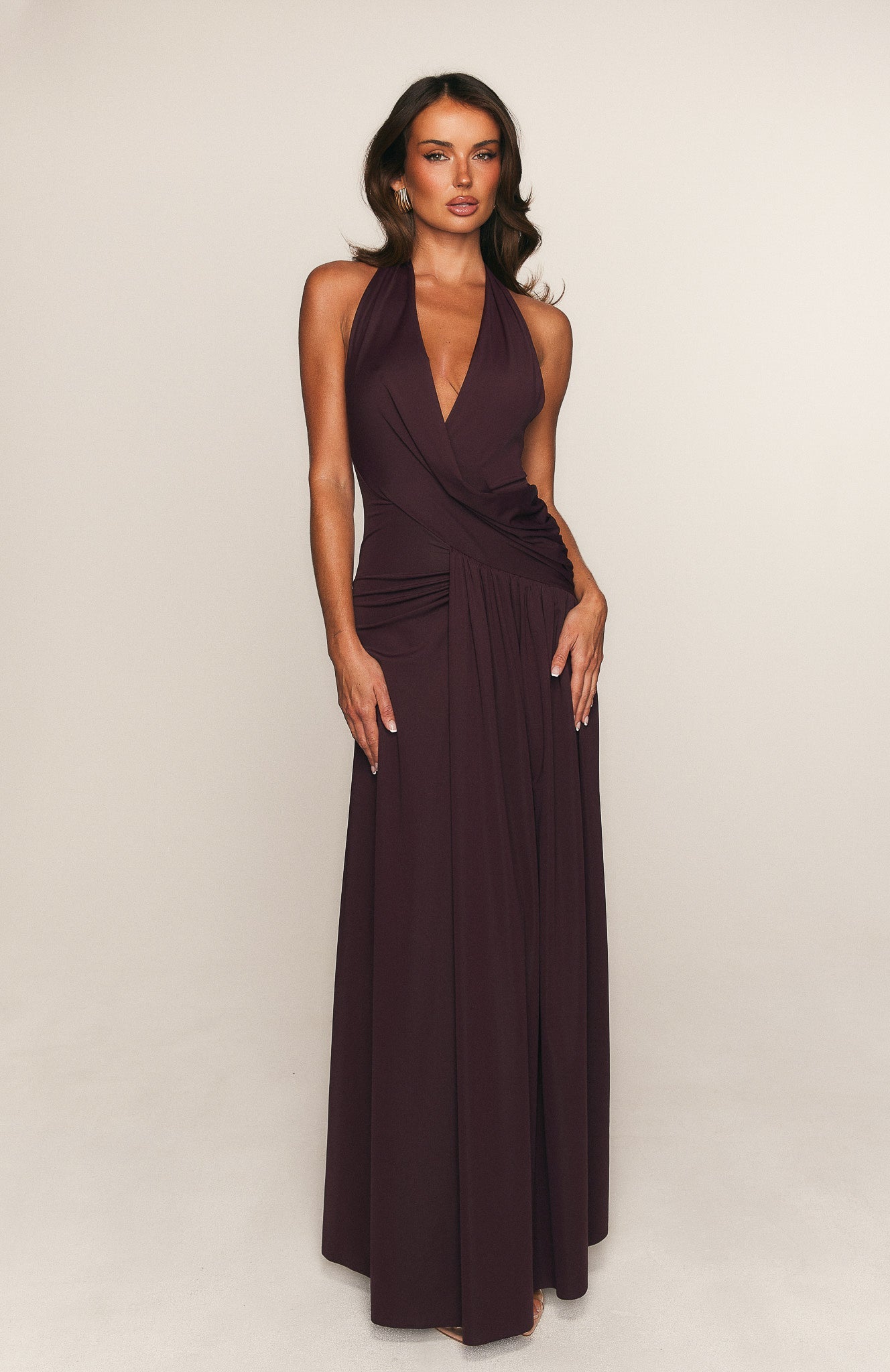 White Fox Perfect Illusion Halter Maxi Dress Dark Cherry