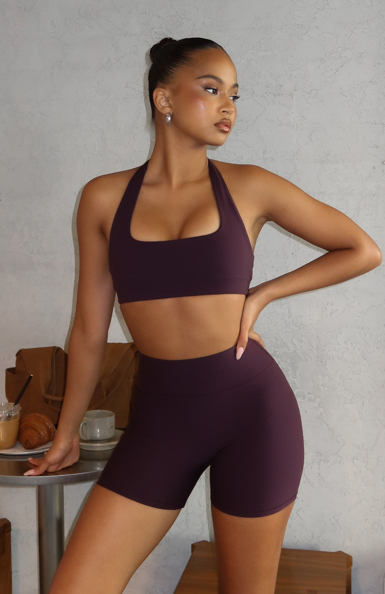 White Fox Keep Up High Waisted Shorts 4" Midnight Plum