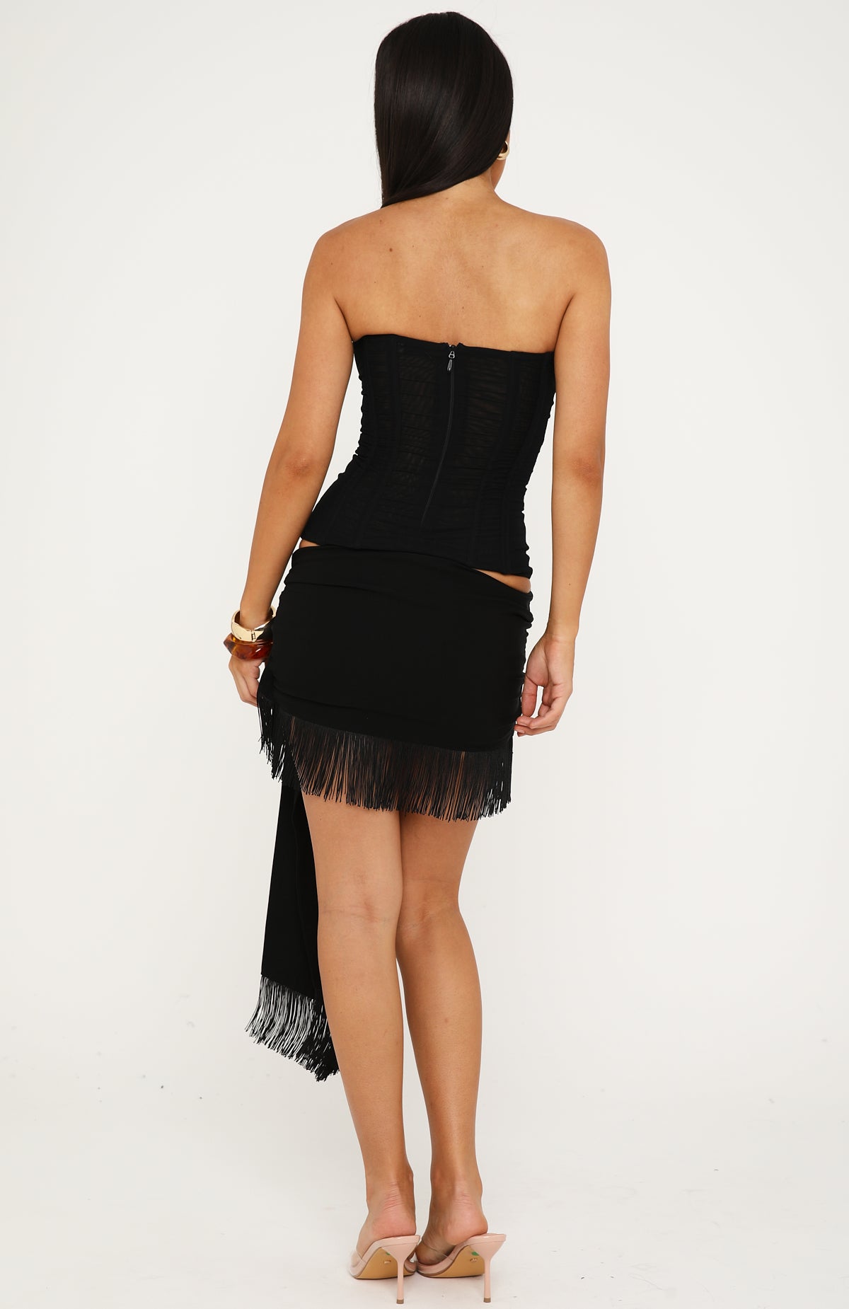 White Fox Picture Perfect Moment Fringe Mini Skirt Black