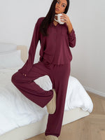 White Fox Pillow Talk Long Sleeve Pyjama Set Burgundy