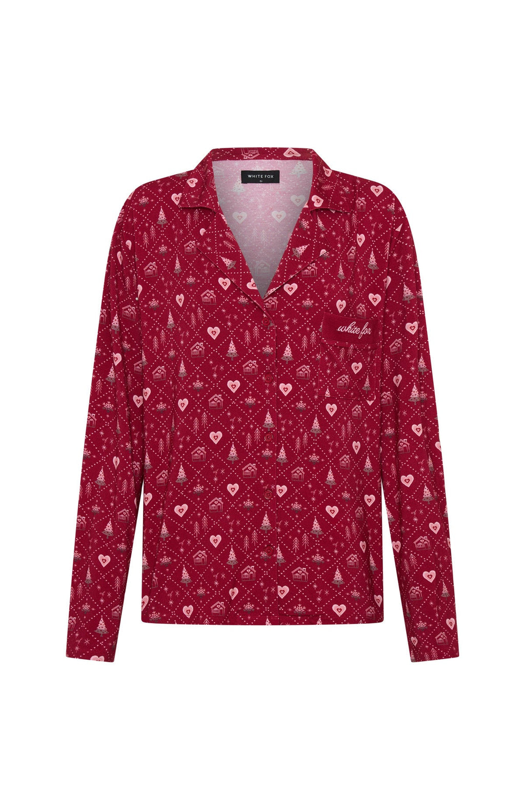White Fox Pillow Talk Printed Long Sleeve Pyjama Set Cherry Noel