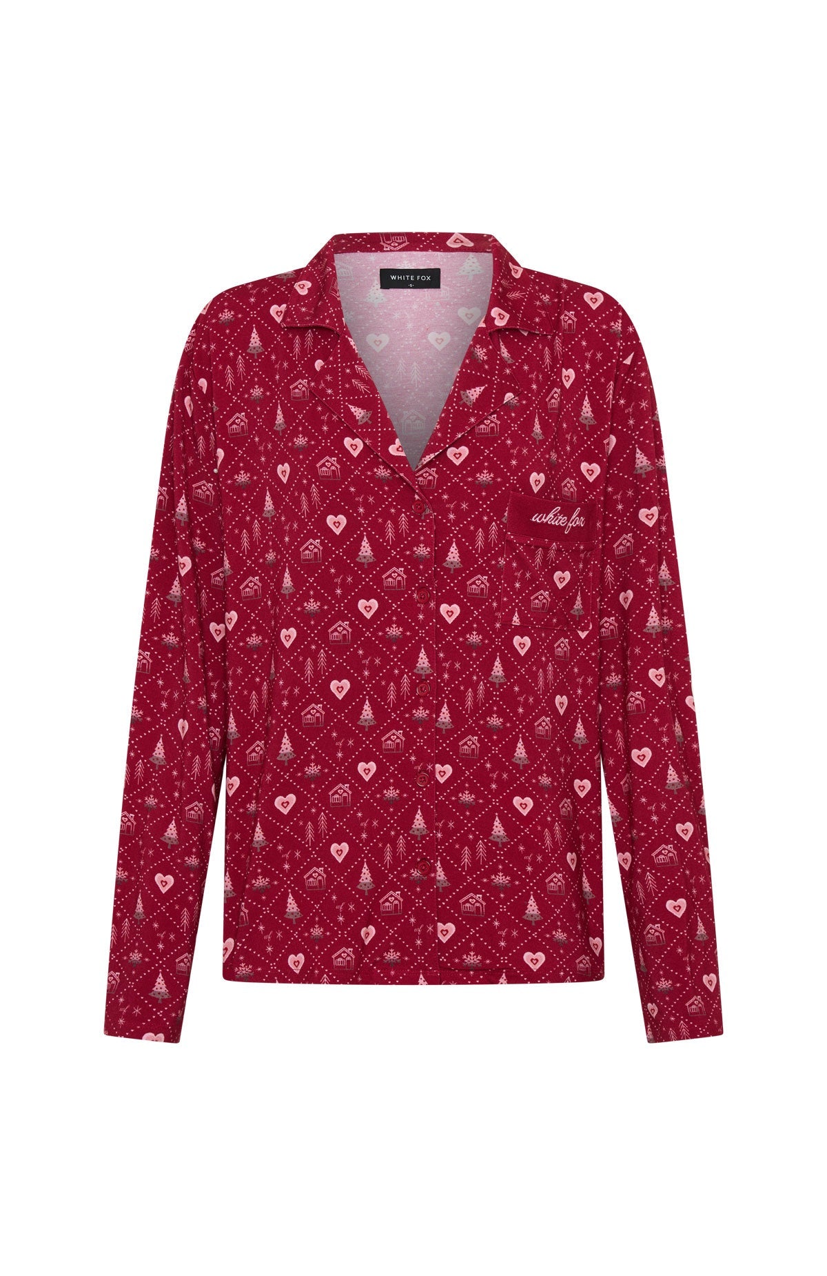 White Fox Pillow Talk Printed Long Sleeve Pyjama Set Cherry Noel