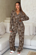 White Fox Pillow Talk Printed Long Sleeve Pyjama Set Leopard