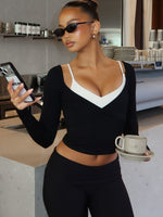 White Fox Power Princess Off Shoulder Long Sleeve Top Black