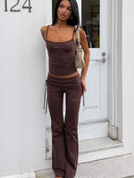 White Fox Pretty Vibes Fold Over Flare Pants Chocolate