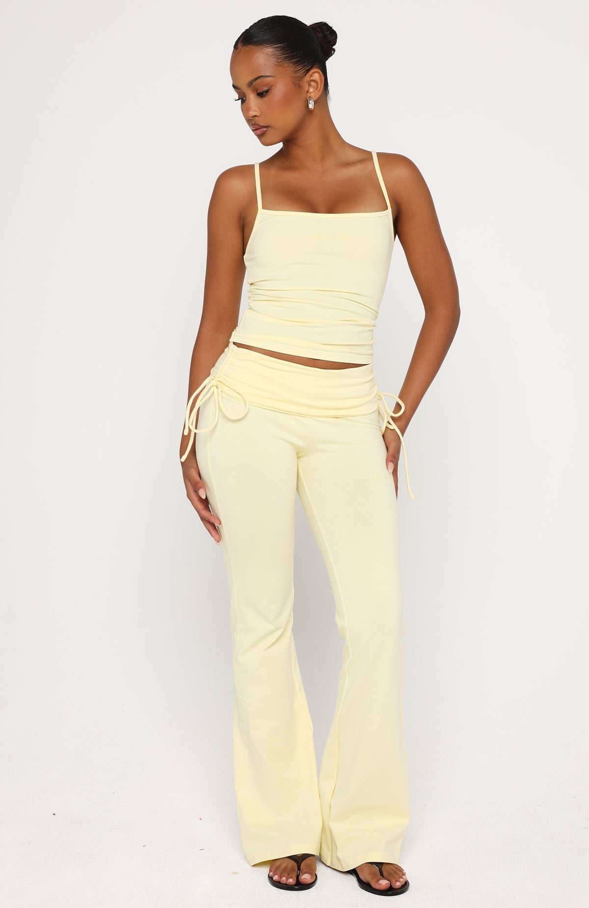 White Fox Pretty Vibes Fold Over Flare Pants Lemon