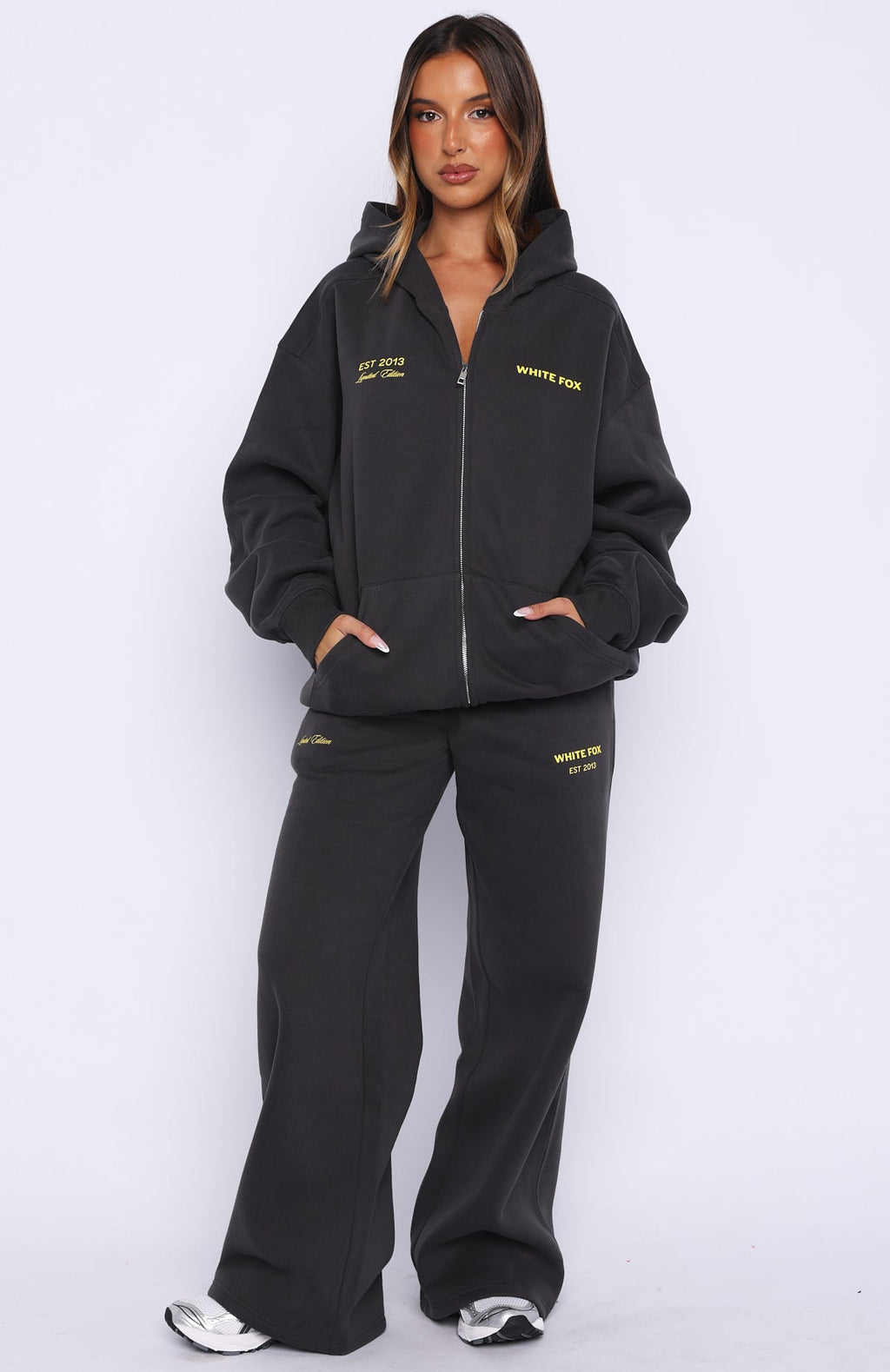 White Fox Proving Myself Wrong Zip Front Hoodie Charcoal