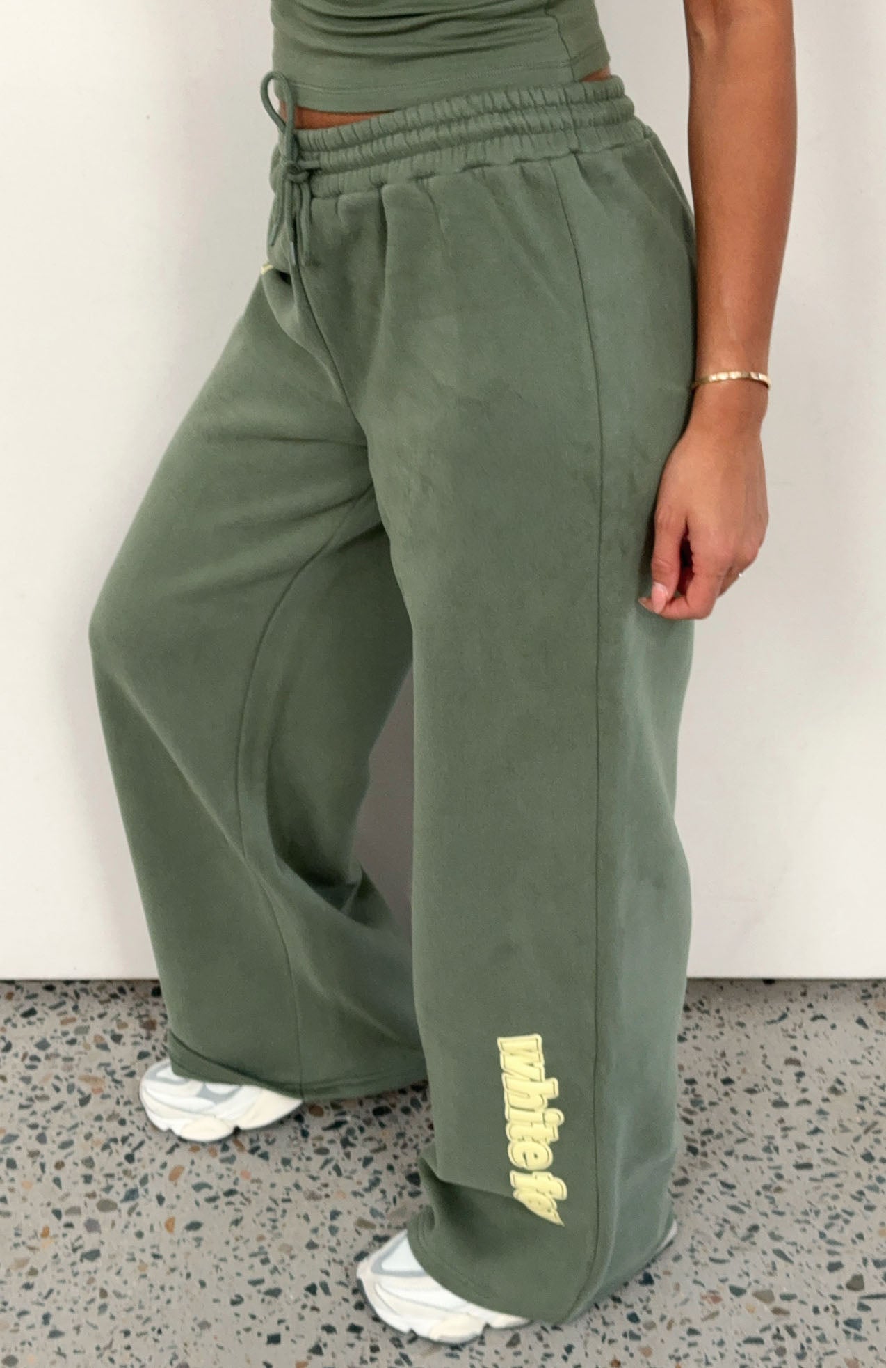 White Fox Ready To Go Wide Leg Sweatpants Khaki