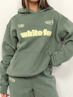 White Fox Ready To Go Oversized Hoodie Khaki