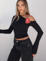 White Fox Said So Long Sleeve Top Black