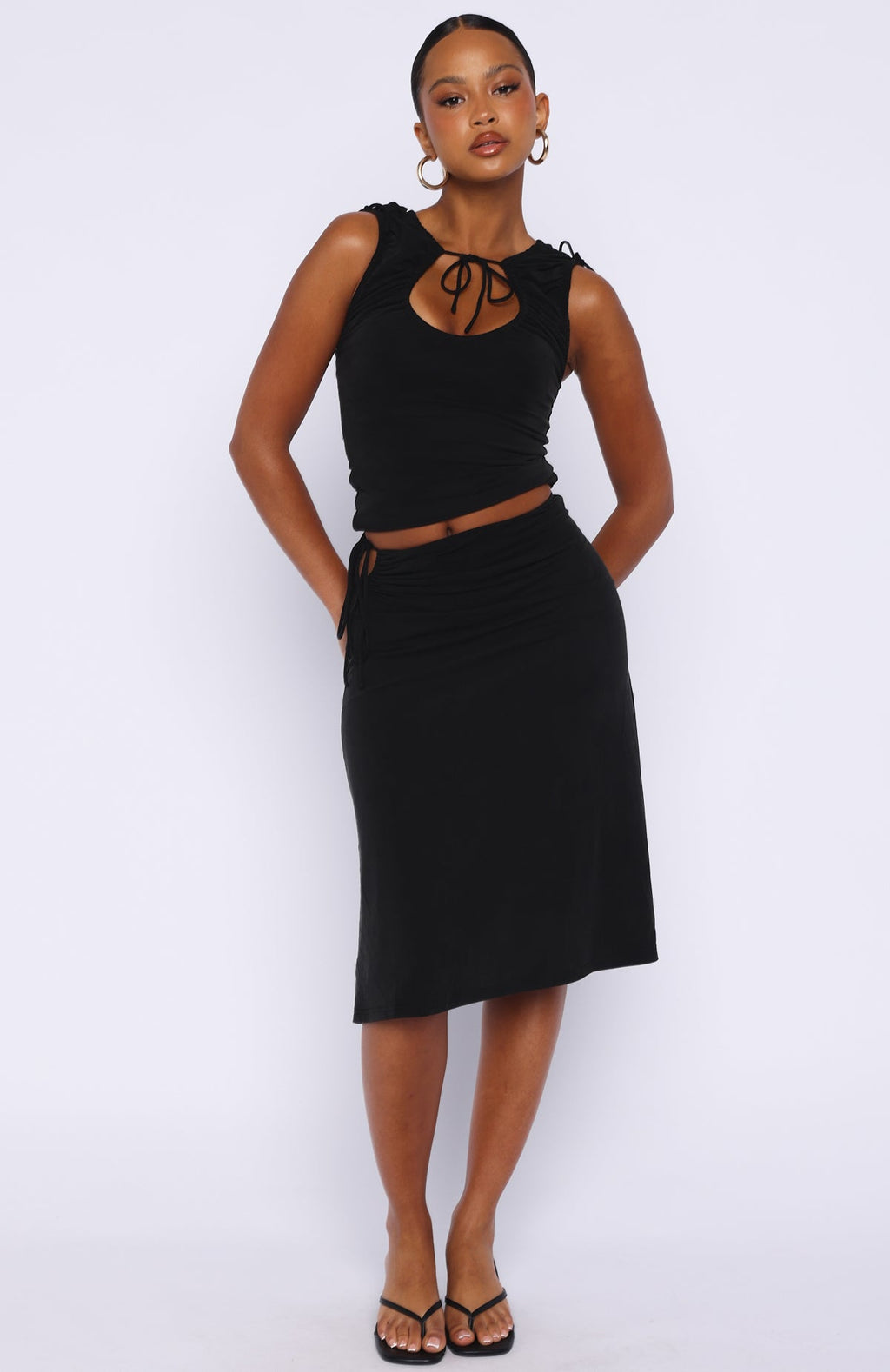 White Fox Save My Heart Midi Skirt Black