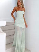 White Fox Sending My Best Strapless Maxi Dress Matcha