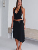 White Fox Sending My Love Asymmetric Midi Skirt Black
