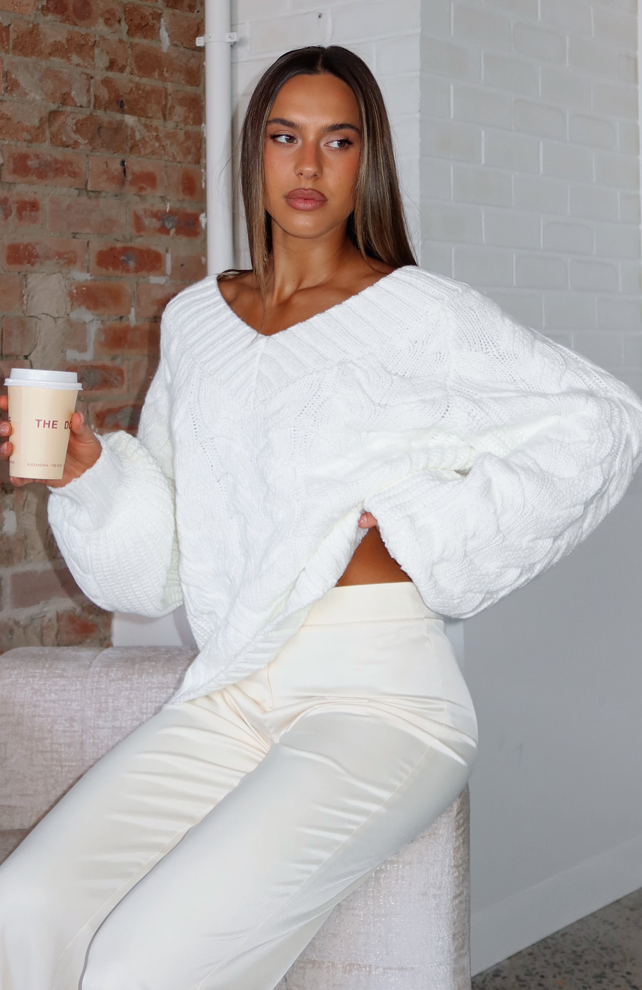White Fox Showfern Knit Sweater Off White
