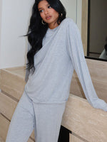 White Fox Slow Life Long Sleeve Pyjama Top Grey Marle