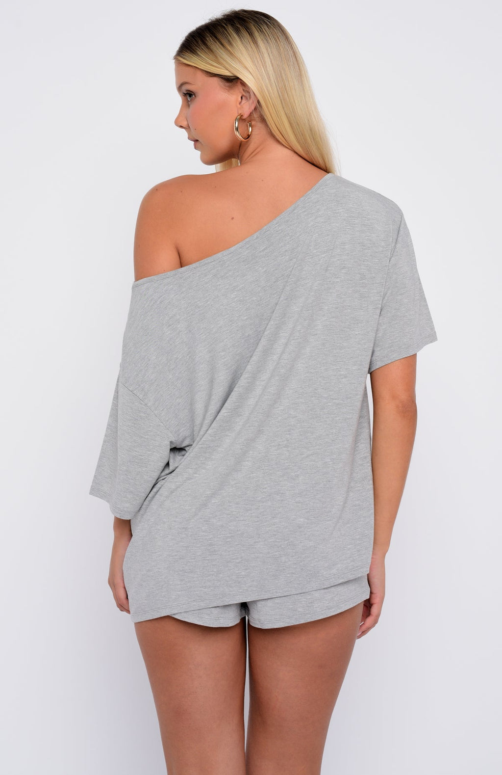 White Fox Slow Life Off Shoulder Oversized Pyjama Tee Grey Marle