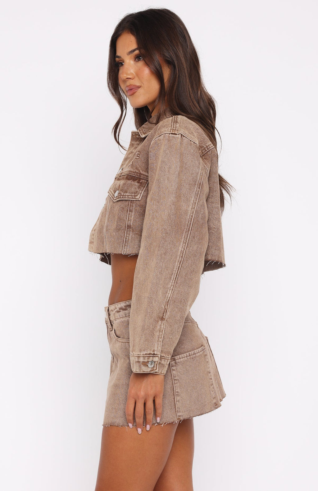 White Fox Something To Prove Denim Mini Skirt Tan Wash
