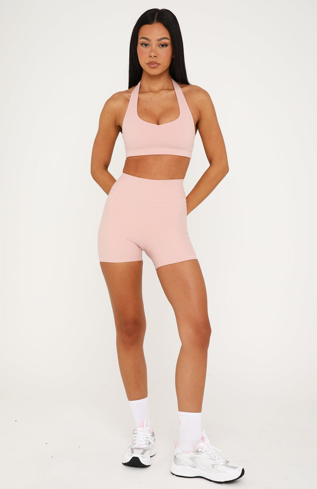 White Fox Keep Up High Waisted Shorts 4" Dusty Pink