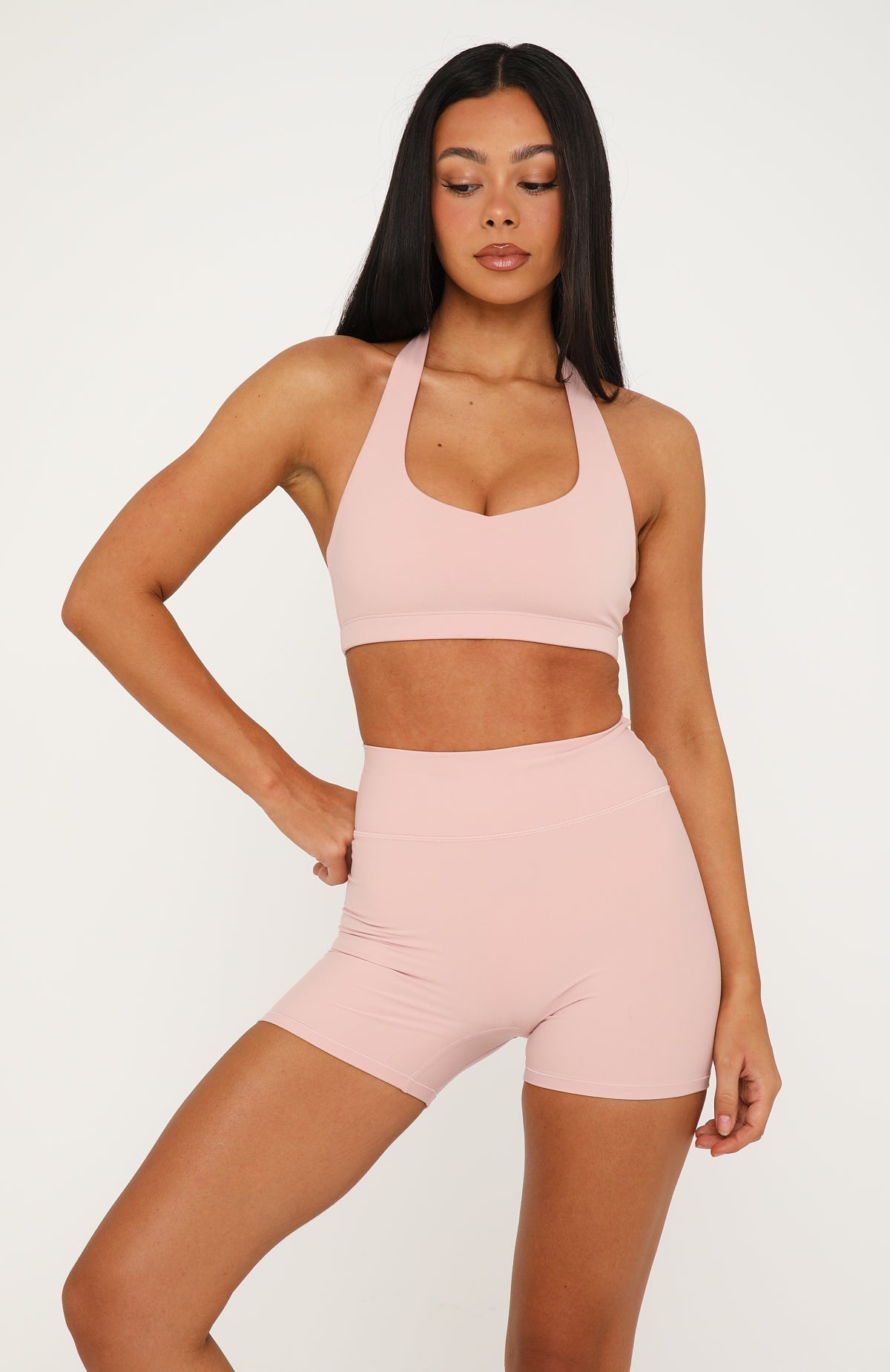White Fox Keep Up High Waisted Shorts 4" Dusty Pink