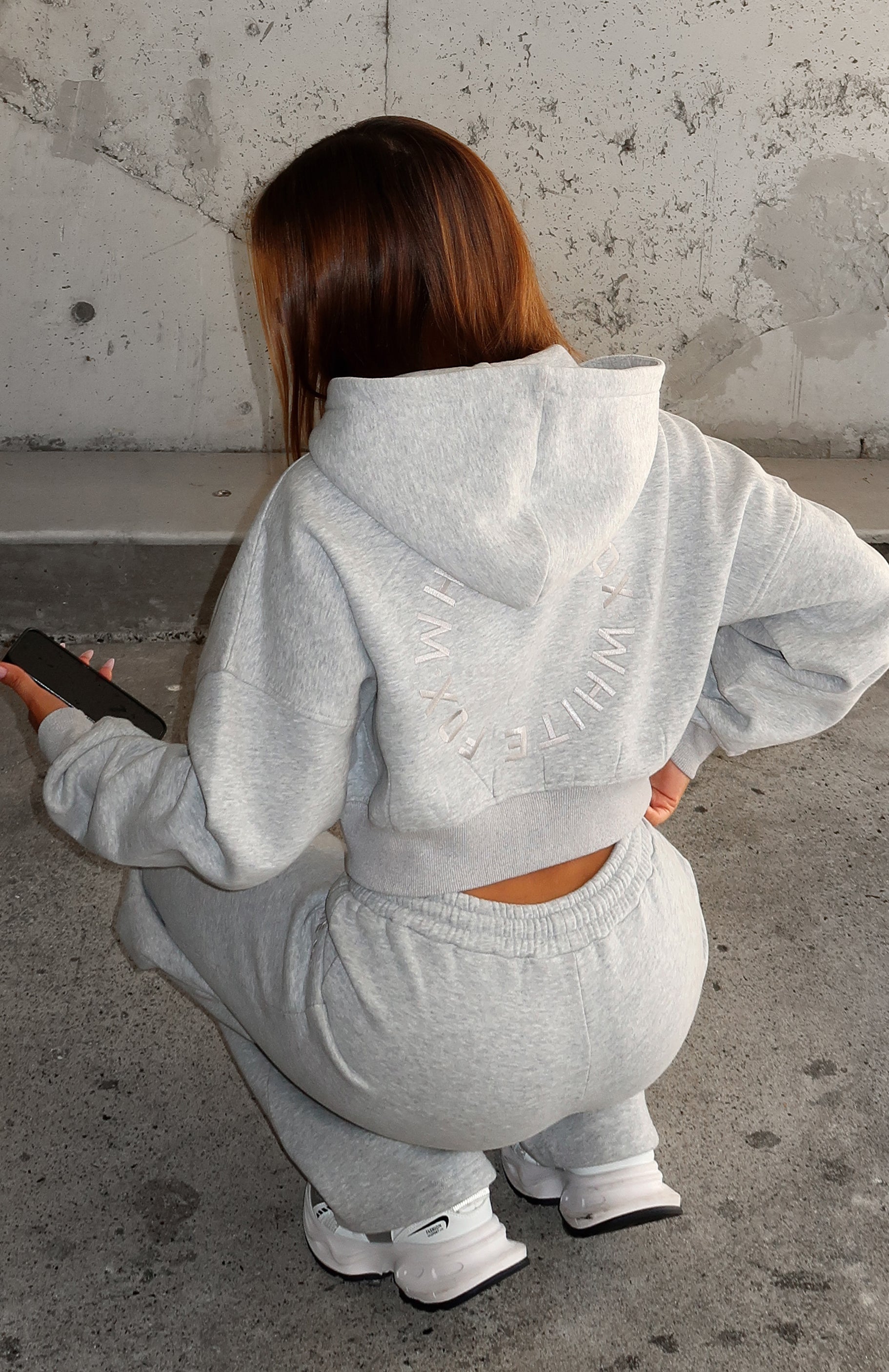 White Fox Stay Lifted Cropped Hoodie Dark Grey Marle