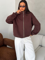 White Fox Such A Dream Oversized Zip Front Funnel Neck Jacket Chocolate