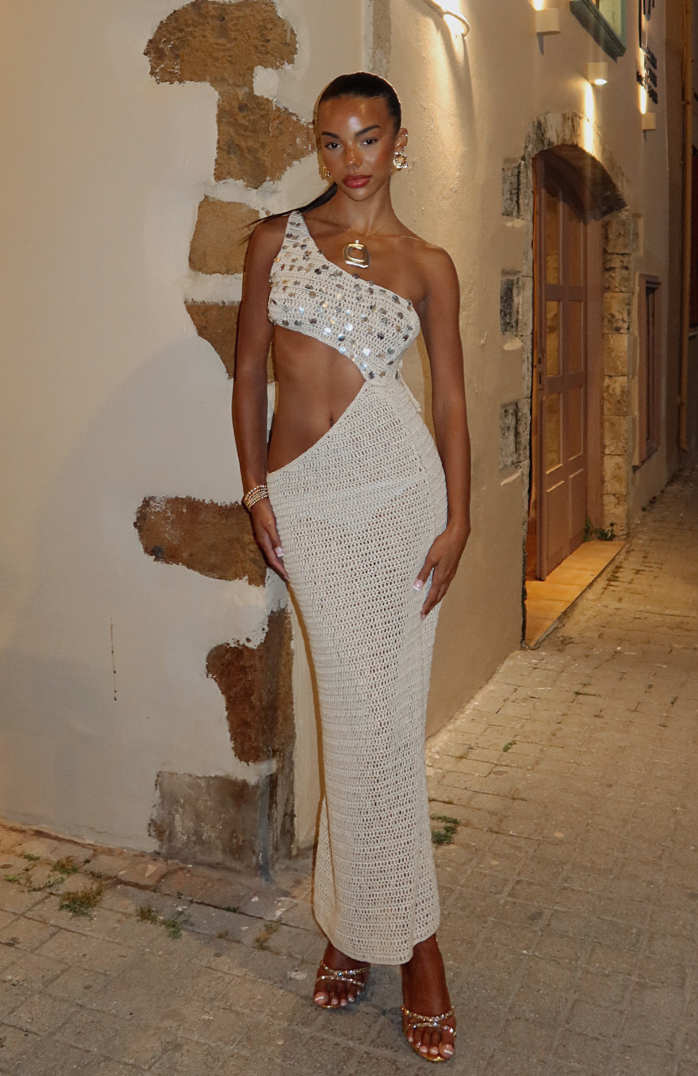 White Fox Turritella Treasure Crochet Maxi Dress Shell
