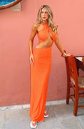 White Fox The One Halter Maxi Dress Orange