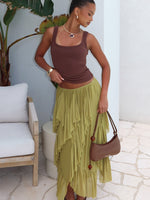 White Fox Sunset Strolls Midi Skirt Matcha
