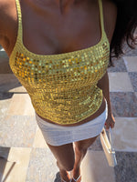 White Fox Sweet Like That Sequin Knit Top Yellow