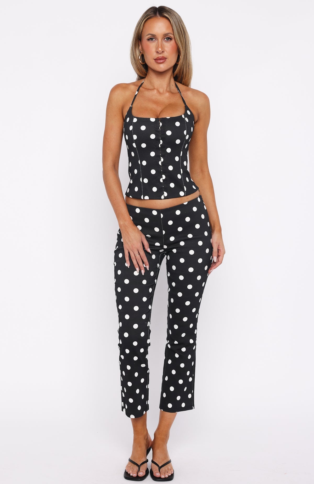 White Fox Sweetie Darling Capri Pants Black/White Polka Dot
