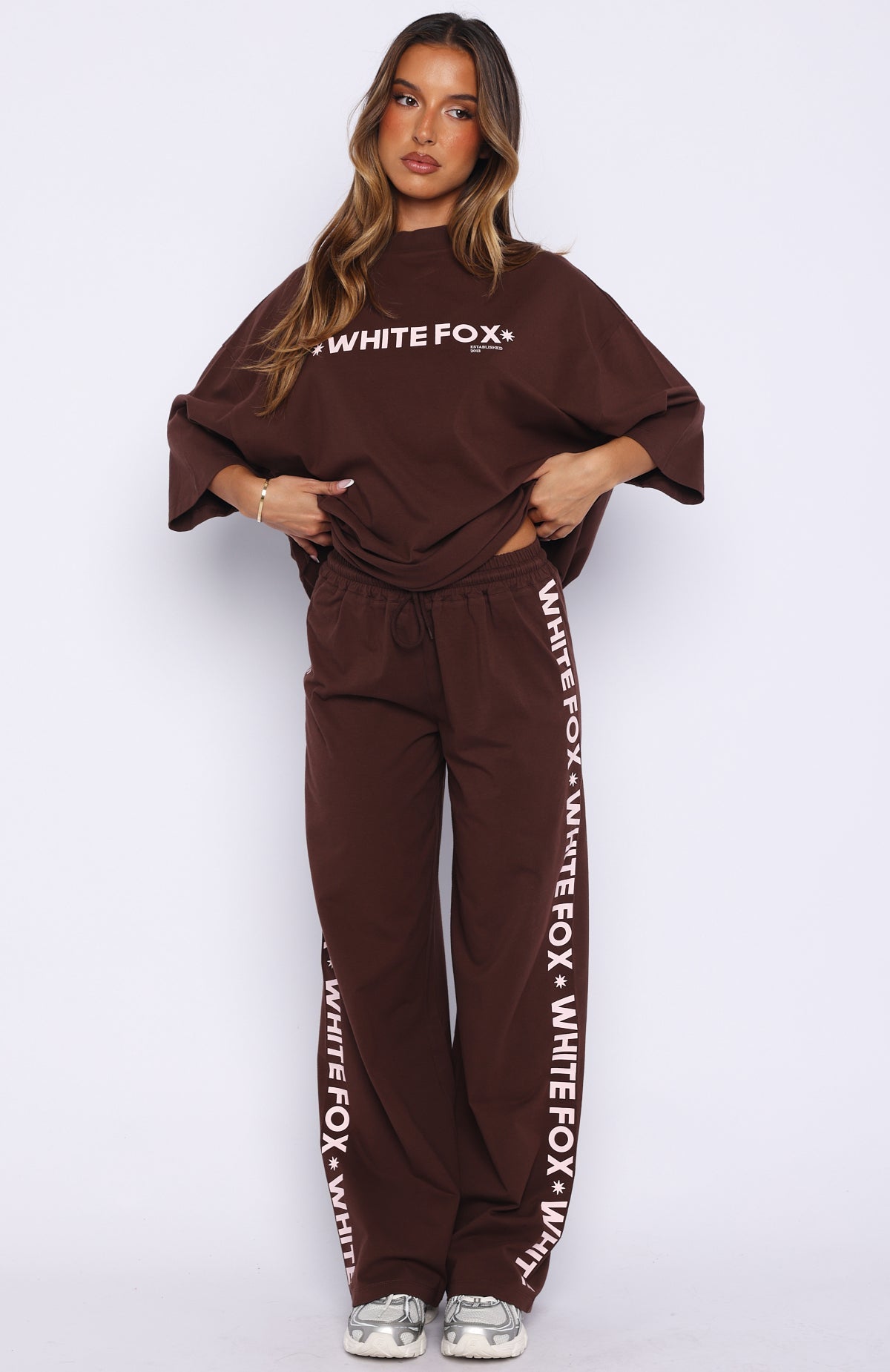 White Fox Tender Hearts Oversized Tee Chocolate
