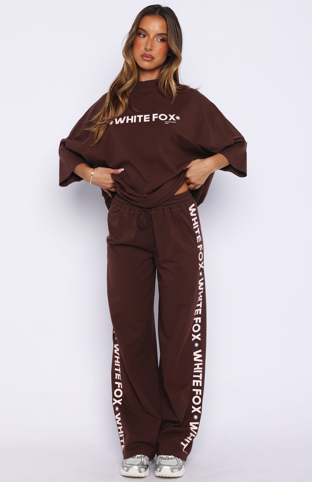 White Fox Tender Hearts Track Pants Chocolate