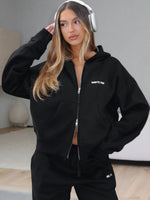 White Fox Test Drive Boxy Zip Front Hoodie Black