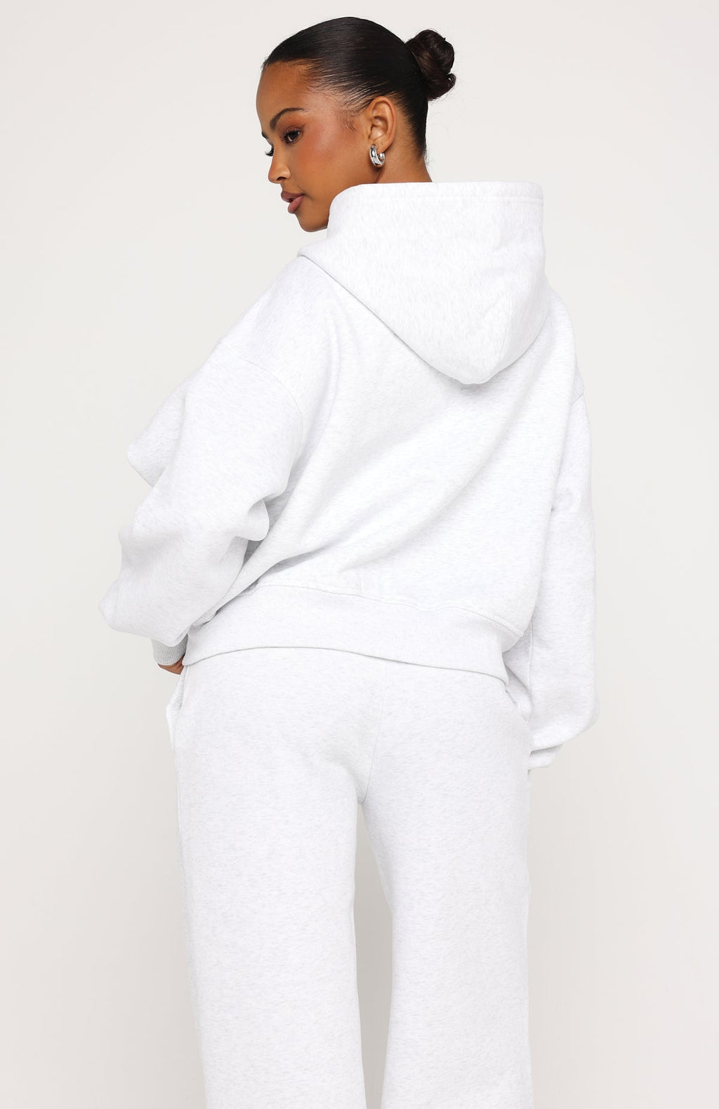 White Fox Test Drive Boxy Zip Front Hoodie Grey Marle