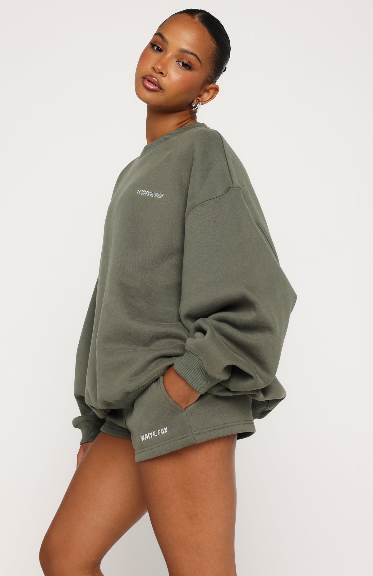 White Fox Test Drive Oversized Sweater Khaki
