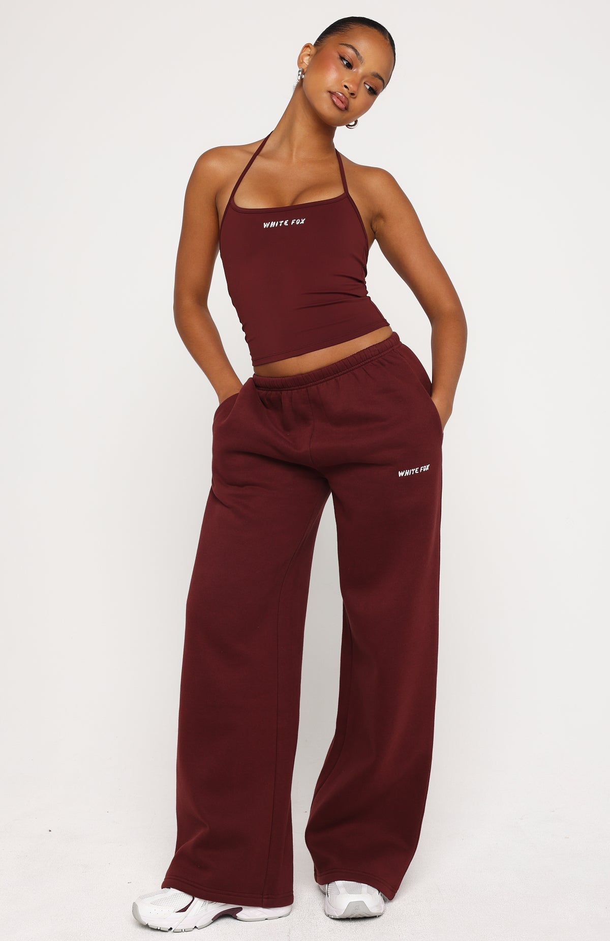 White Fox Test Drive Wide Leg Sweatpants Dark Cherry