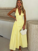 White Fox Tinsel Trouble Halter Midi Dress Lemon