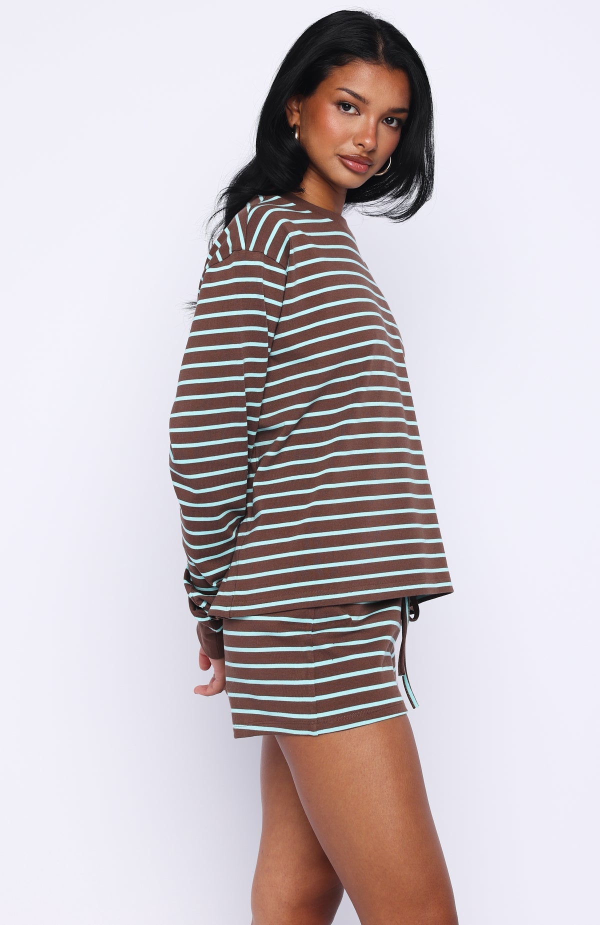 White Fox Touchdown Relaxed Shorts Chocolate/Blue Stripe