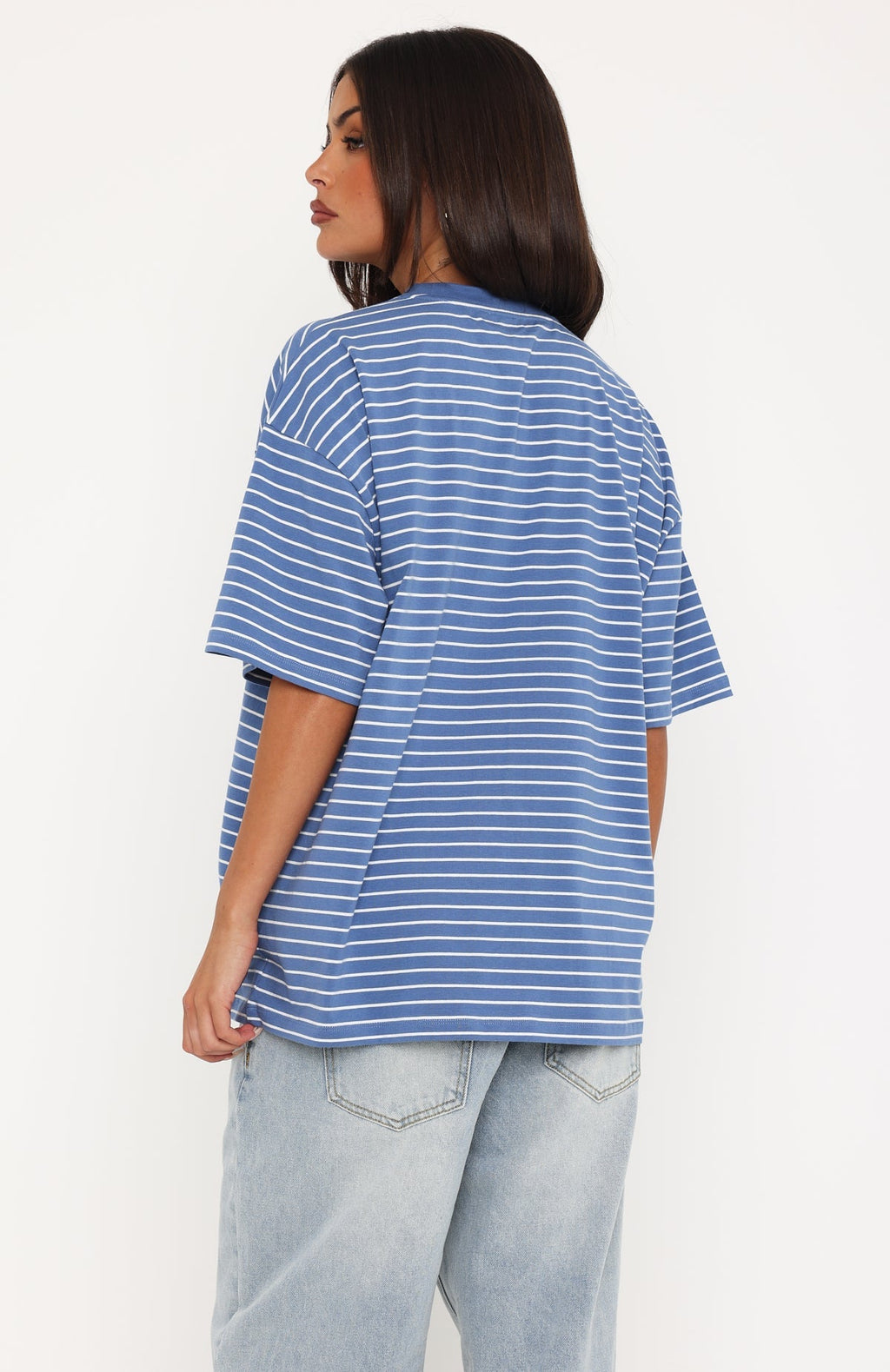 White Fox Touchdown Oversized Tee Blue/White Stripe